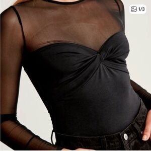 Abercrombie & Fitch Black Sheer Sleeve Bodysuit